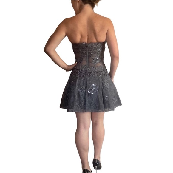 Jovani Strapless Mini Dress Charcoal - Picture 2 of 5